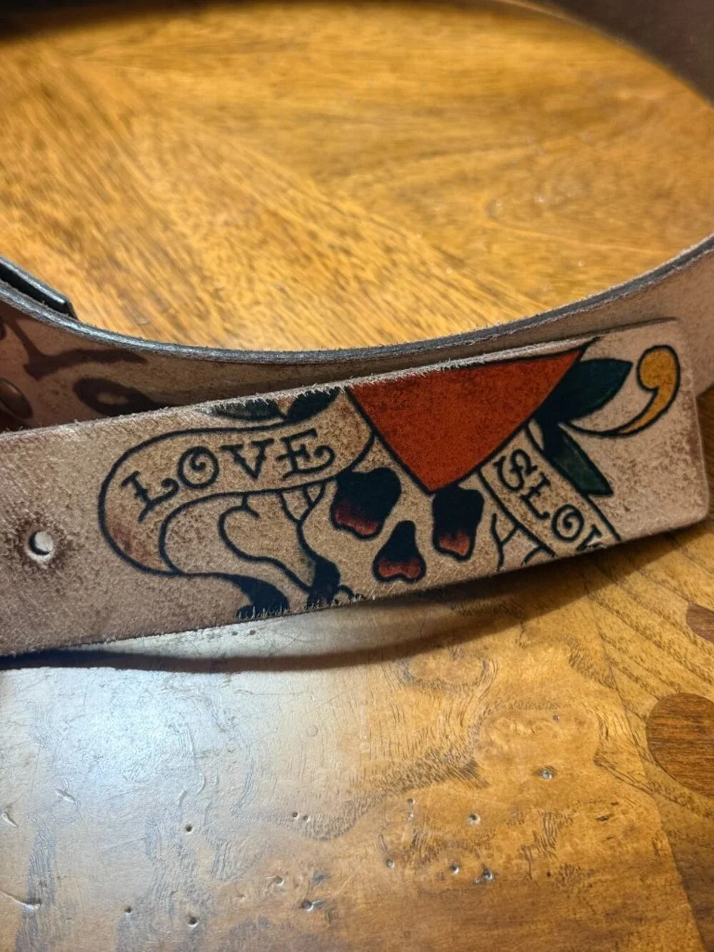 2 Vintage ED HARDY Belts Black & White Studded Tattooed Leather Skull Heart 34